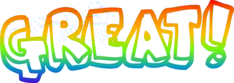 rainbow gradient line drawing cartoon word great vector