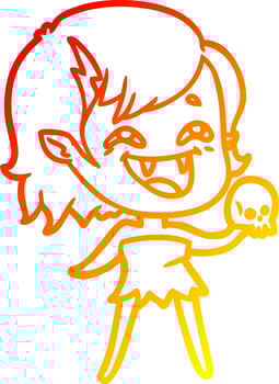 warm gradient line drawing cartoon laughing vampire girl vector