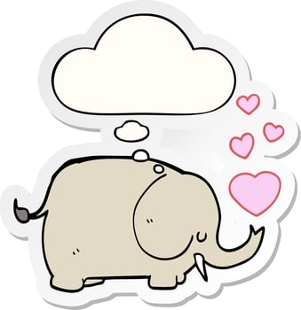 cute cartoon elephant with love hearts and thought bubble as a printed sticker vector