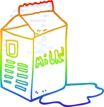 rainbow gradient line drawing cartoon milk carton vector
