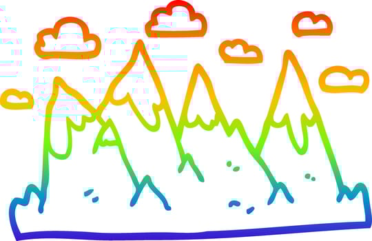 rainbow gradient line drawing cartoon mountain range vector