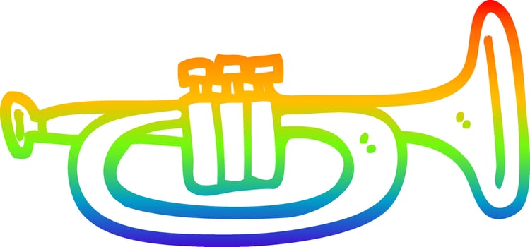 rainbow gradient line drawing cartoon trumpet vector