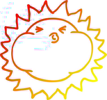 warm gradient line drawing cartoon shining sun vector