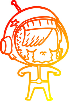 warm gradient line drawing cartoon crying astronaut girl vector