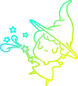 cold gradient line drawing cute witch casting spell vector