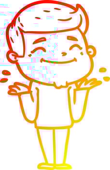 warm gradient line drawing happy cartoon man shrugging vector