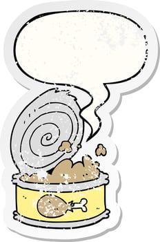 cartoon canned food and speech bubble distressed sticker vector