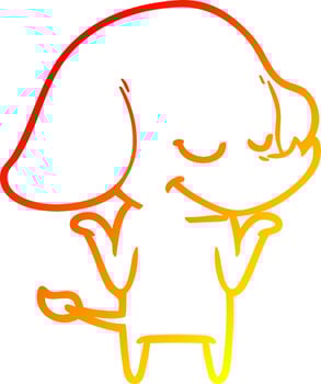 warm gradient line drawing cartoon smiling elephant vector