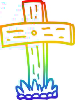 rainbow gradient line drawing cartoon graveyard cross vector