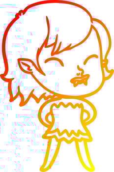 warm gradient line drawing cartoon vampire girl with blood on cheek vector