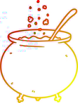 warm gradient line drawing cartoon witch cauldron vector