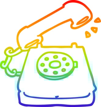 rainbow gradient line drawing cartoon old telephone vector