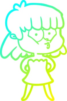 cold gradient line drawing cartoon whistling girl vector
