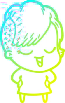 cold gradient line drawing happy cartoon girl vector