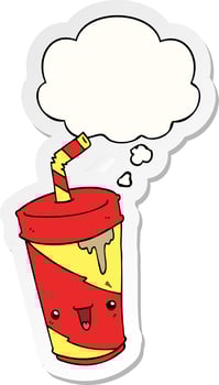 cute cartoon soda and thought bubble as a printed sticker vector
