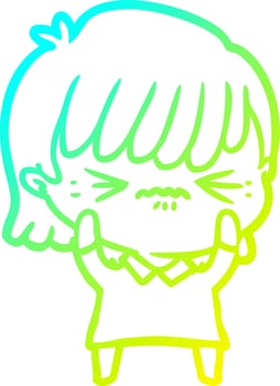 cold gradient line drawing annoyed cartoon girl vector
