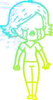 cold gradient line drawing cartoon girl crying vector