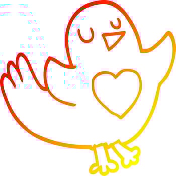 warm gradient line drawing cartoon bird with love heart vector