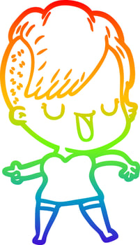 rainbow gradient line drawing cute cartoon girl with hipster haircut vector