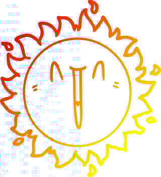 warm gradient line drawing happy cartoon sun vector