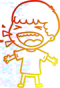 warm gradient line drawing cartoon laughing man vector