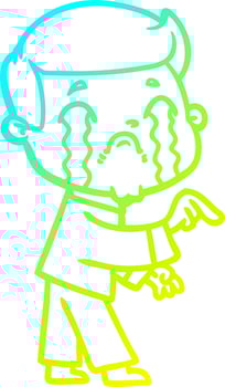 cold gradient line drawing cartoon man crying vector