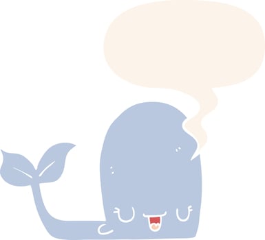 cartoon happy whale and speech bubble in retro style vector