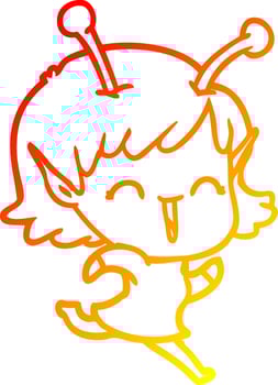 warm gradient line drawing cartoon alien girl laughing vector
