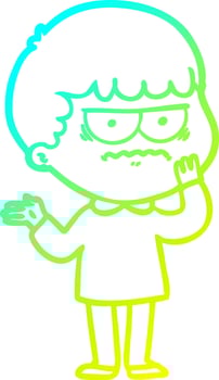 cold gradient line drawing cartoon angry man vector