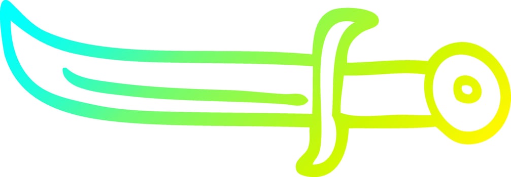 cold gradient line drawing cartoon golden dagger vector