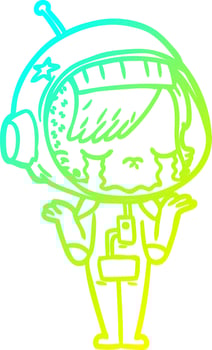 cold gradient line drawing cartoon crying astronaut girl vector