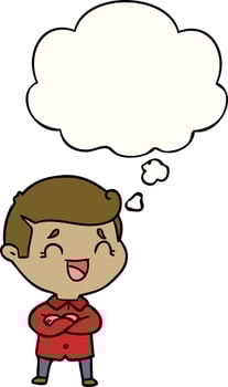 cartoon laughing man and thought bubble vector