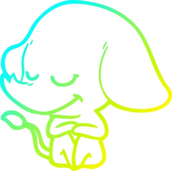 cold gradient line drawing cartoon smiling elephant vector