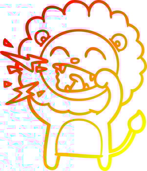 warm gradient line drawing cartoon roaring lion vector
