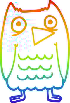 rainbow gradient line drawing funny cartoon owl vector
