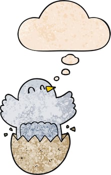 cartoon hatching chicken and thought bubble in grunge texture pattern style vector