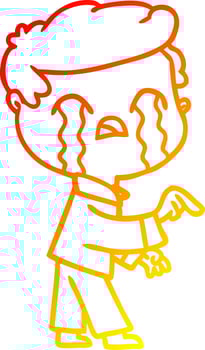 warm gradient line drawing cartoon man crying vector