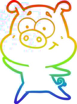 rainbow gradient line drawing happy cartoon pig vector