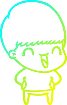 cold gradient line drawing happy cartoon boy vector