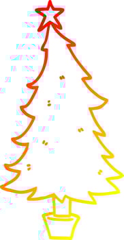 warm gradient line drawing cartoon christmas tree vector