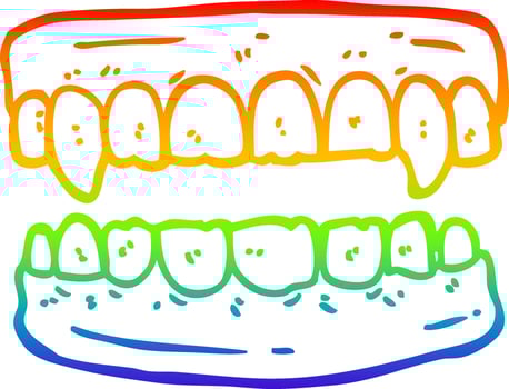 rainbow gradient line drawing cartoon vampire teeth vector