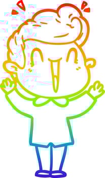 rainbow gradient line drawing cartoon excited man vector