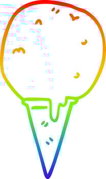 rainbow gradient line drawing cartoon ice cream cone vector