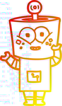 warm gradient line drawing happy cartoon robot waving hello vector