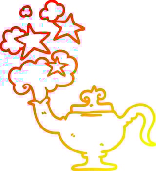 warm gradient line drawing cartoon magic lamp vector
