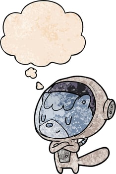 cartoon astronaut animal and thought bubble in grunge texture pattern style vector