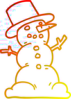 warm gradient line drawing cartoon traditional snowman vector