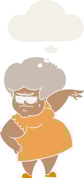 cartoon angry old woman and thought bubble in retro style vector