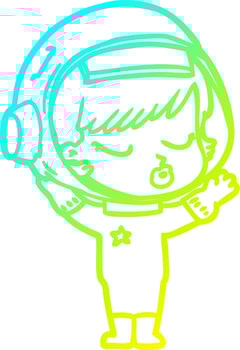 cold gradient line drawing cartoon pretty astronaut girl vector