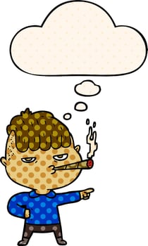 cartoon man smoking and thought bubble in comic book style vector